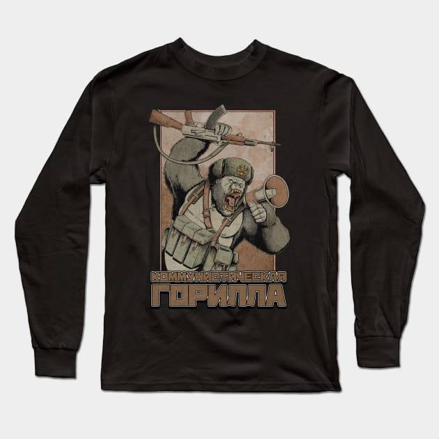 Communist Gorilla Long Sleeve T-Shirt by blackdrawsstuff